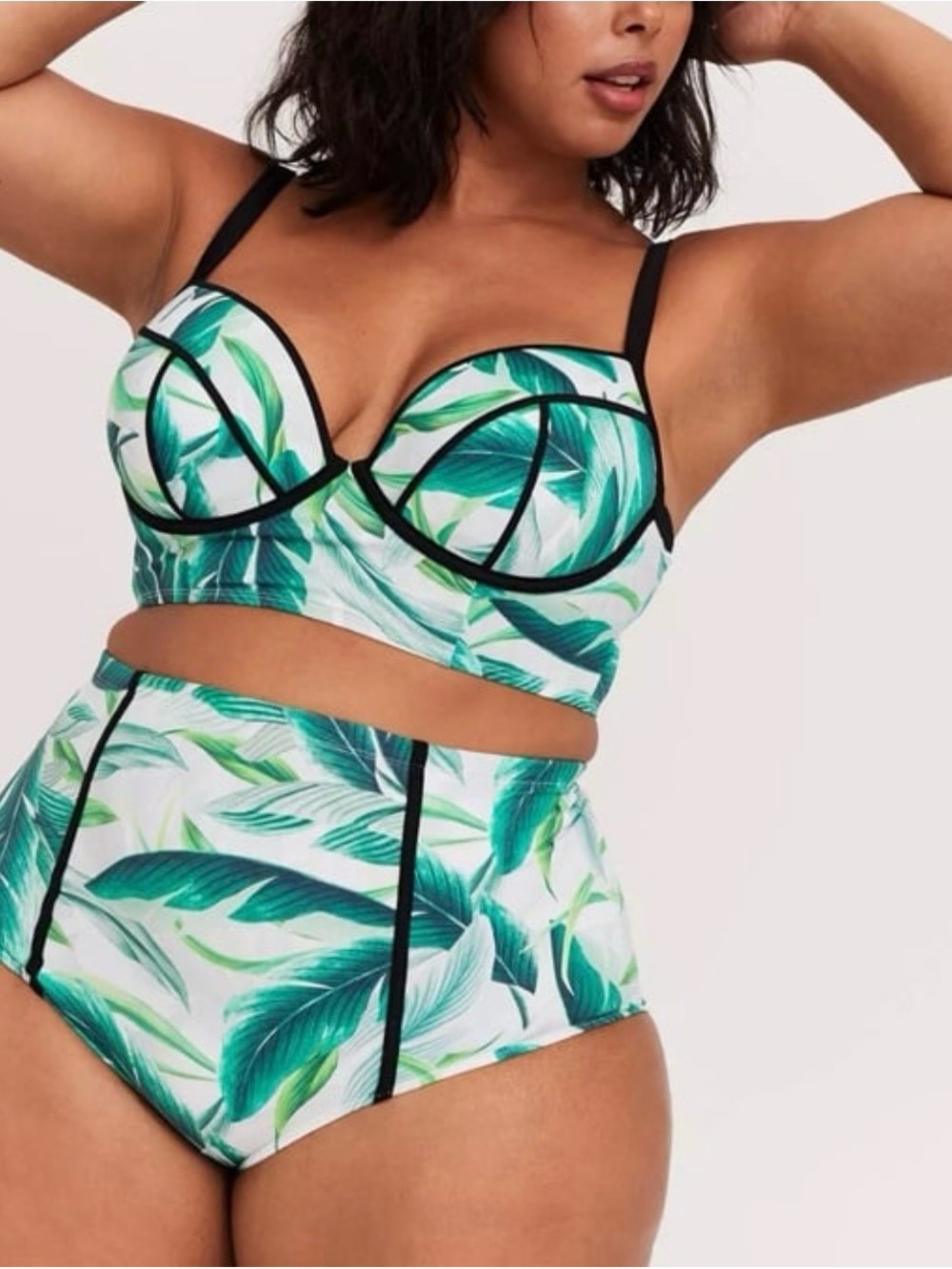 TORRID Green Tropical Leaf Underwire Bikini Set Size 1 (D/DD)
